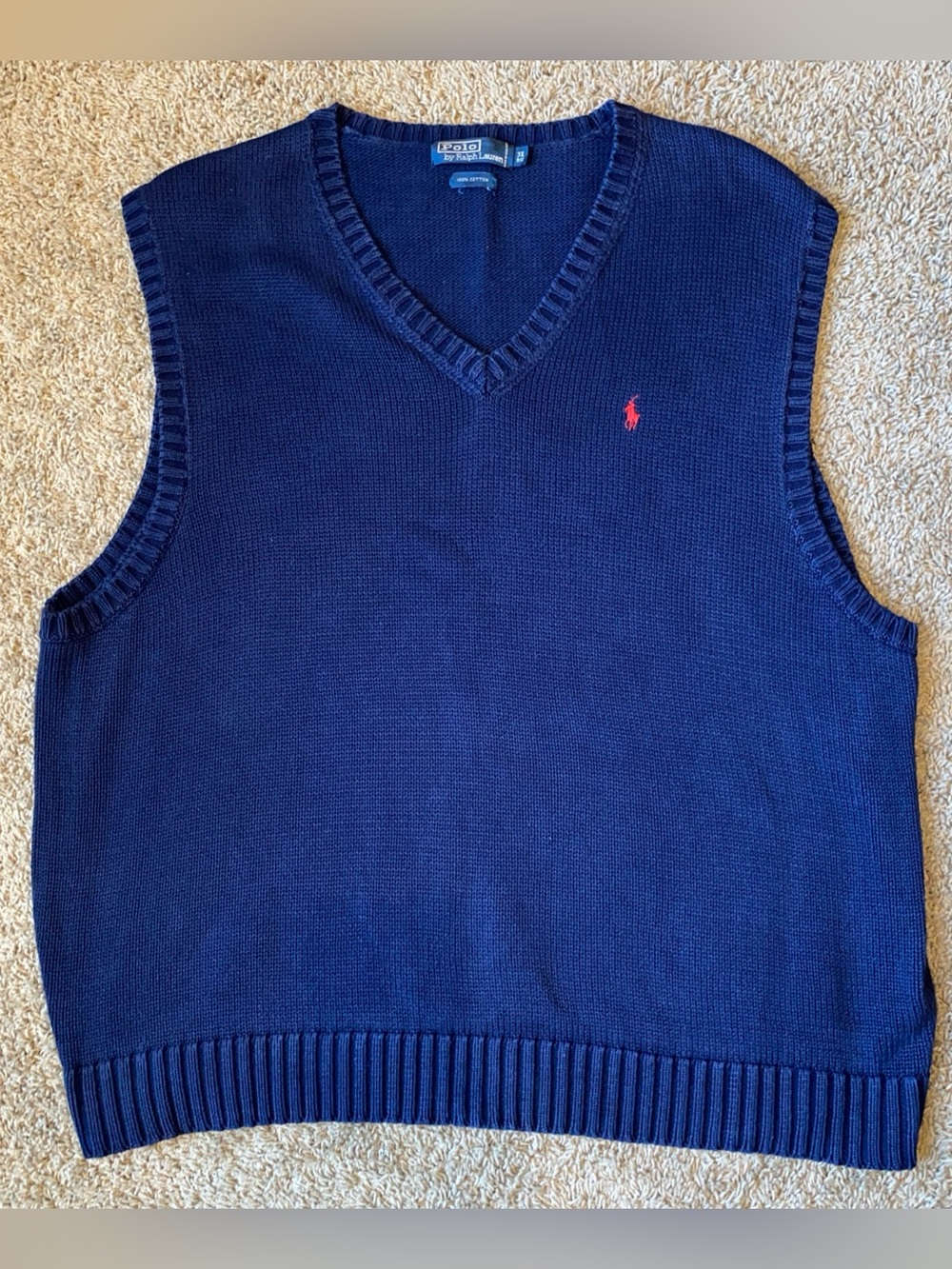 Polo Ralph Lauren Sweater Vest Mens 3XL Navy Cotton Knit V-Neck Pony Logo Preppy